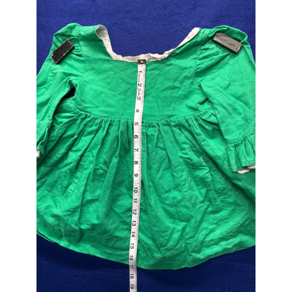 Girls Petit Papillon Vintage Style Ruffle Pocket Dress Size 4 Green - Picture 2 of 5